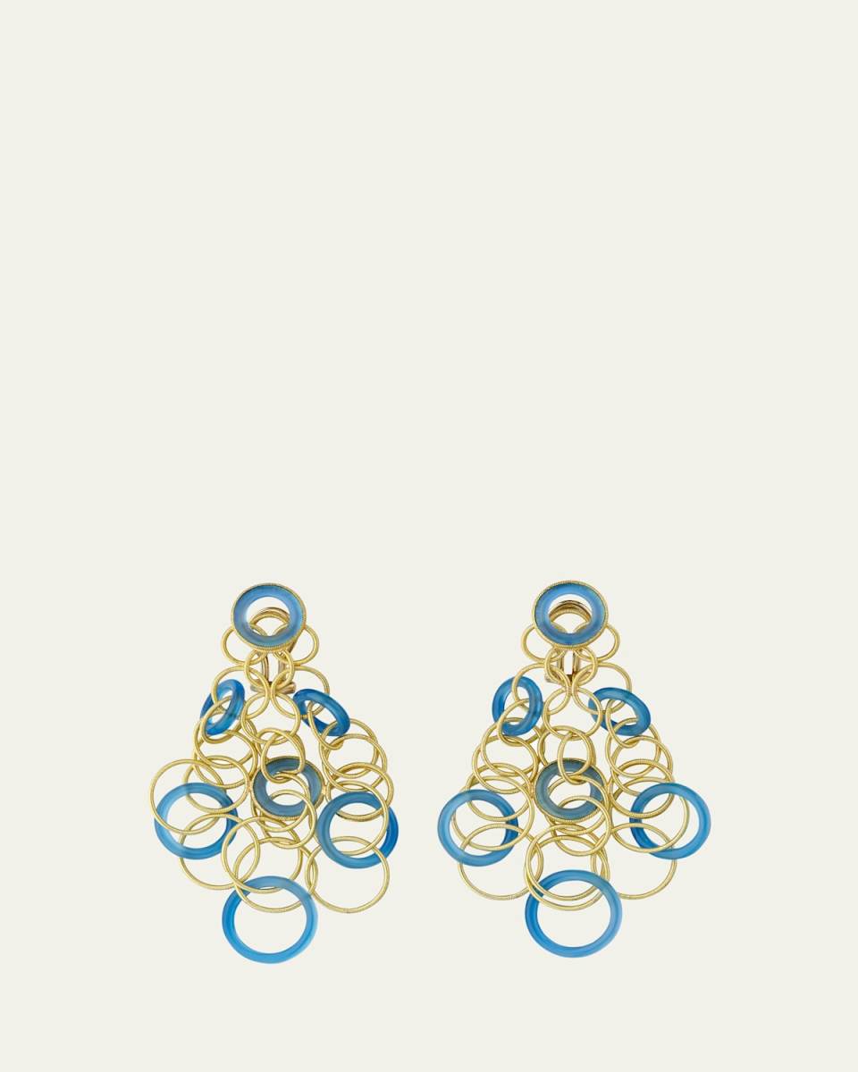 Hawaii 18K Gold and Calcedony Pendant Earrings, 7 cm